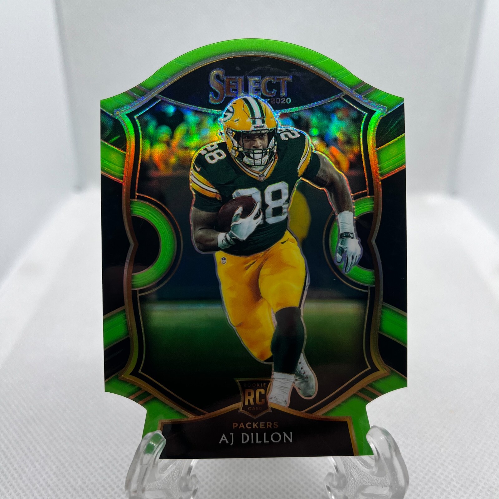 2020 Select AJ Dillon RC Neon Green Die Cut Prizm Concourse #65 Packers