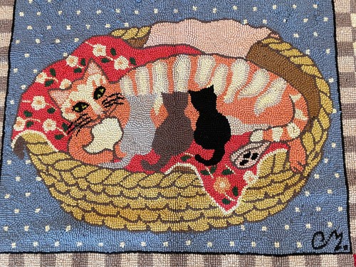 Claire Murray Nantucket Needleworks 1990’s Vintage Hooked Wool Rug Cat 35”x42” - Picture 14 of 22