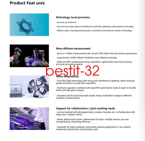 0.02mm Industrial Handheld 3D Blue-Light Scanner For Automotive Part MDScan-Max - Picture 8 of 12