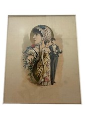 Original 1887 Victorian Print Prangs Patent Satin Print Framed Evening Attire