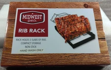 BBQ RIB RACK By Midwest Grill co. Non-Stick  Holds 5 Slabs of Rib Compact