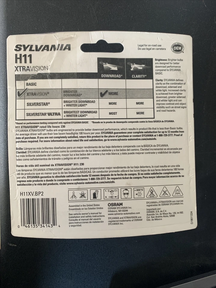 SYLVANIA - H11 XtraVision - High Performance Halogen Headlight Bulb New Open Box - Image 2 of 2