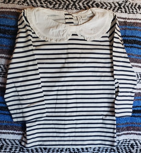 Janie And Jack Stables And Fables Girl Size 7 Navy White Stripe Top NWT Flaw
