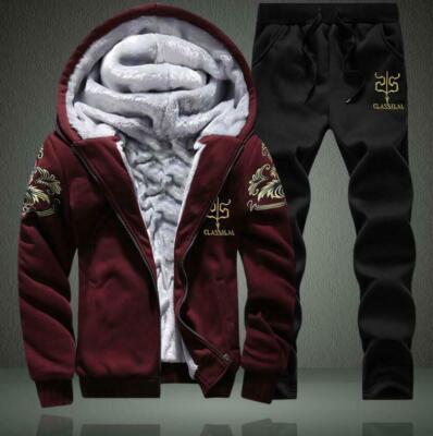 Mens Winter Tracksuit Fleece Lined Sweatshirt Hoodie Jacket Coat
