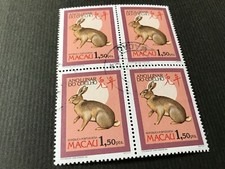 Makau 1987 Rok Królika. Blok 4 znaczków. CTO.  Superb. SG MO 640