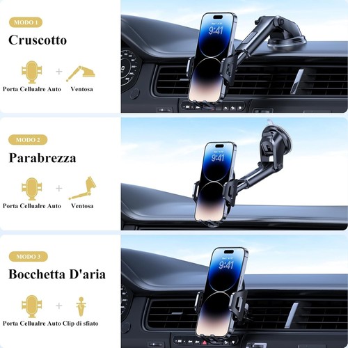 Supporto smartphone auto universale ventosa parabrezza cruscotto porta cellulare - Foto 11 di 13