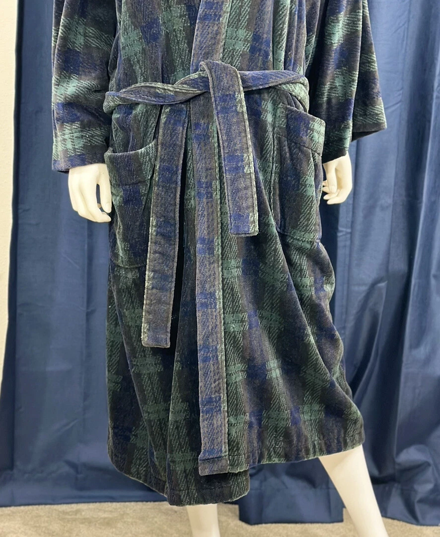 Robe homme Christian Dior à carreaux taille unique bleu vert peignoir ceinture 56