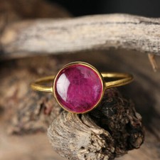 Gemstone Ruby Bezel Set Ring Hammered 925 Sterling Silver Fine Jewelry