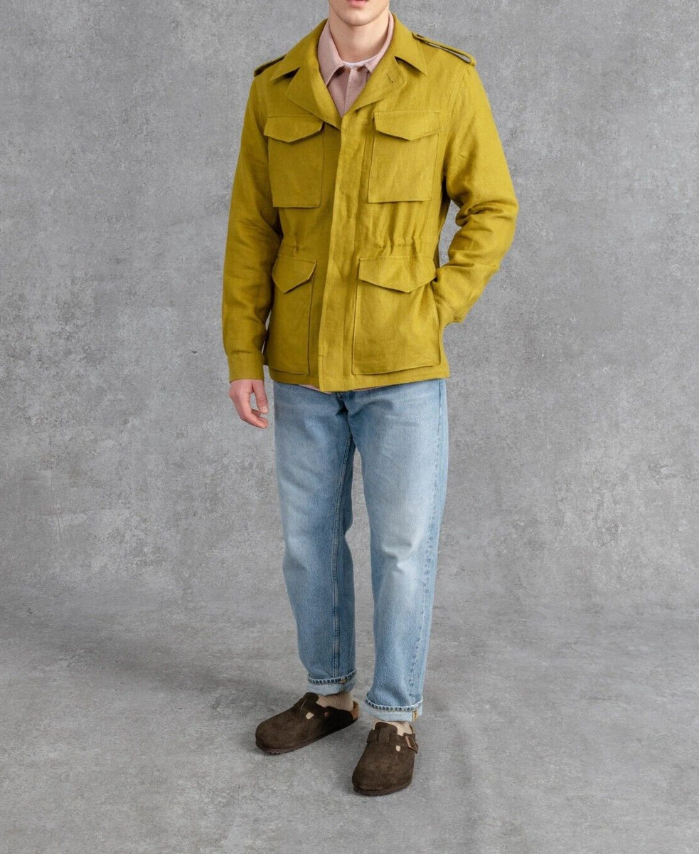 Private White VC The Linen Field Jacket Moss Green 100% Linen Size