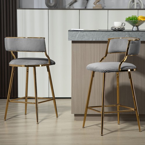 2Set 26" Counter Height Barstools Corduroy Upholstered Kitchen Island Chair Gray - Picture 2 of 9