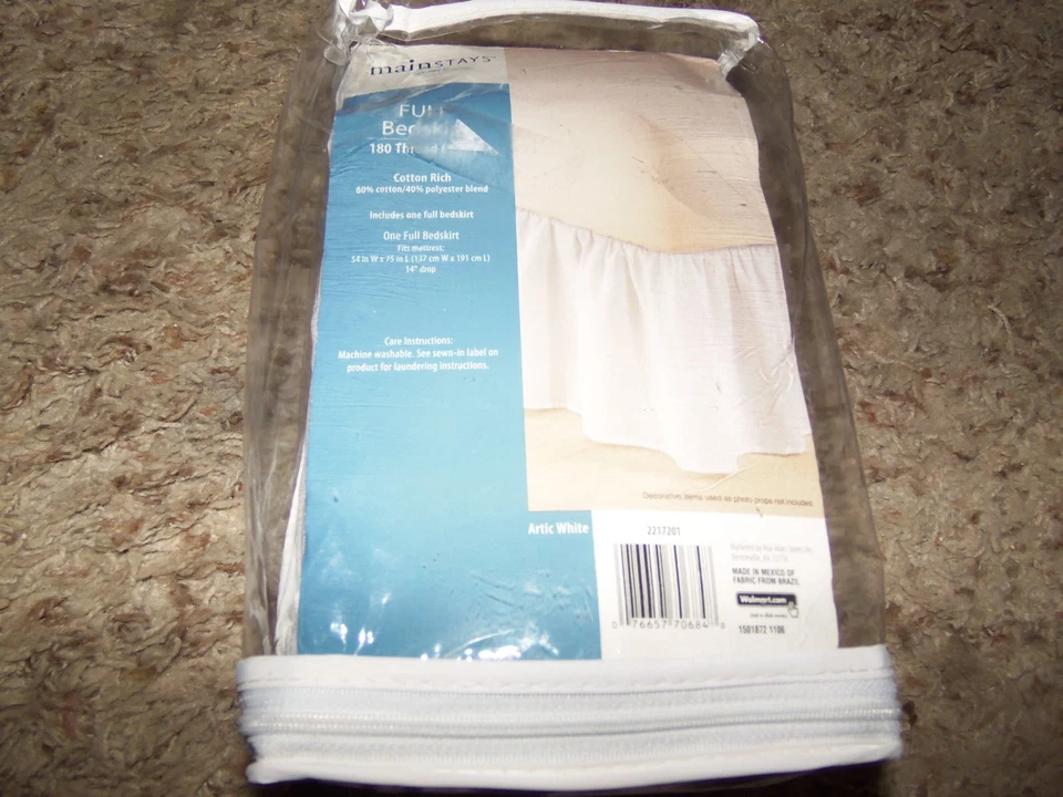 Falda de cama doble completa blanca MAINSTAYS 54 x 75" 14" caída nueva en paquete Foto 2 de 2