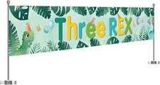 Large Three Rex Banner/Dinosaur 3rd Birthday Garden Backdrop Multicolor