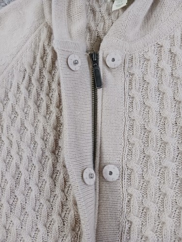 Telluride Clothing Womens Sweater Medium Full Zip Beige Hooded Nylon Wool Knit - Picture 8 of 14