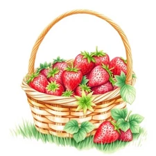 Digital picture painting of strawberries basket art printable file