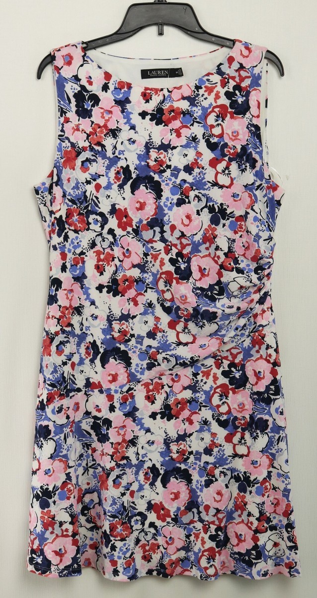 New Womens Lauren Ralph Lauren Floral Twist Front Jersey Dress Pink Multi 16 P