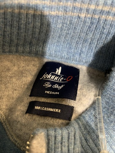 Johnnie-O Niccolo Mens Medium Isle Blue 100% Cashmere 1/4 Zip Pullover New Nwt - Picture 6 of 6