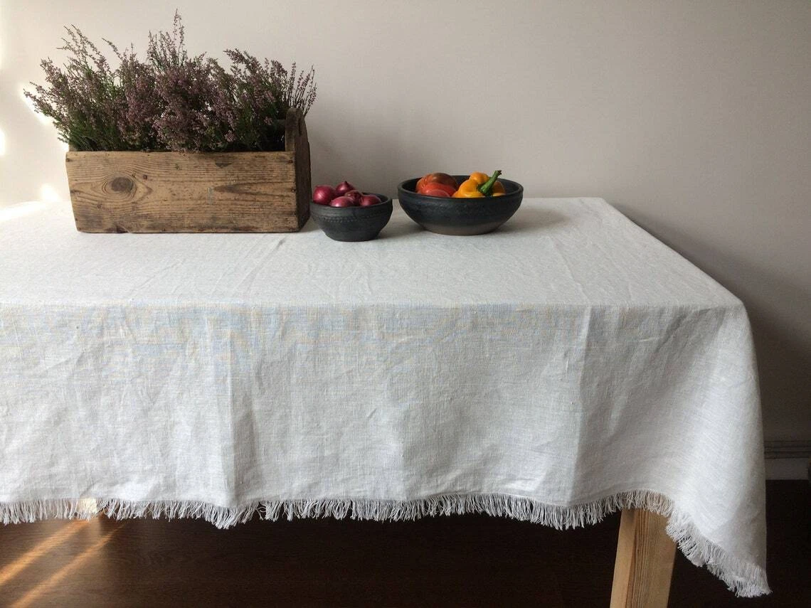 White linen cheap tablecloth rectangle