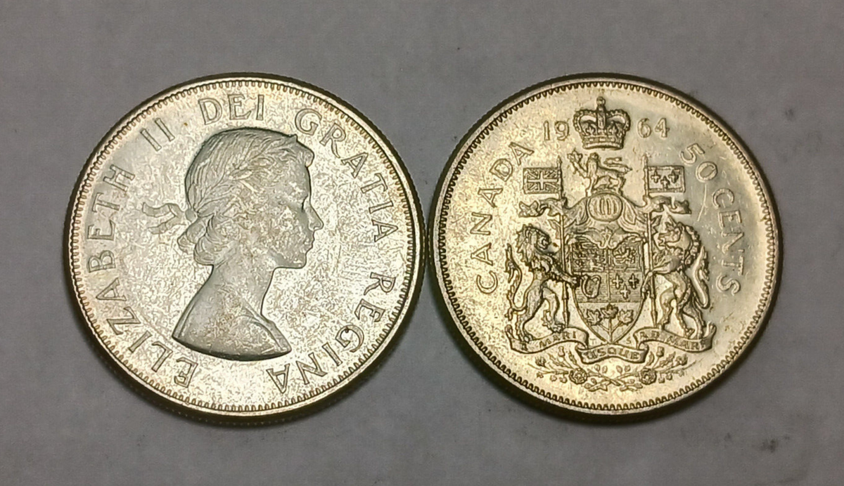 1x 1964 Canada 50 Cents - 80% Silver - Elizabeth II - Canadian