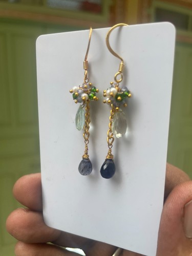 Orecchini perle ametista iolite cromo diopside argento sterling 925 gioielli h66 - Foto 2 di 8