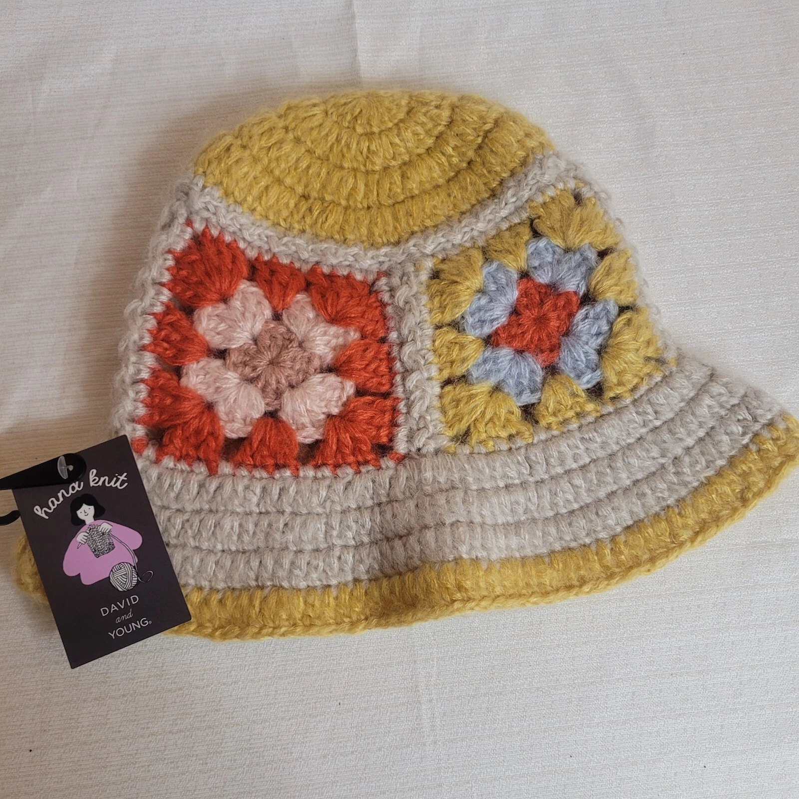 David And Young Crochet Multicolored Flower Hat Bucket Hat Hippie Retro