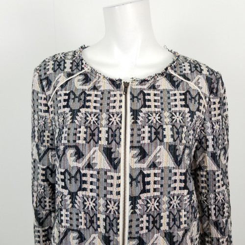 Hei Hei Anthropologie Jacket Size 10 Full Zip Up Faifo Textured Jacquard Aztec - Picture 3 of 8