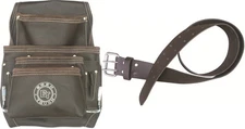 10 Pocket Oil Tanned Leather Tool Pouch Bag + Leather Waist Tool Belt