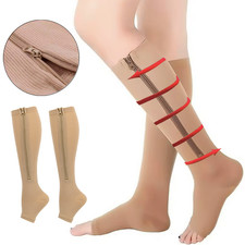 Nylon Zipper Compression Socks Support Graduated Stockings Mens Womens 20-30mmHg