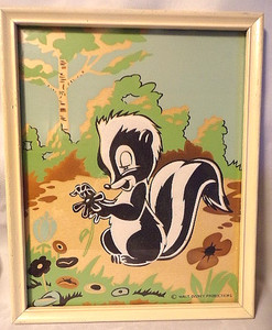 Vintage Disney FLOWER the Skunk Bambi Wall Art Plaque Walt Disney Prod Framed
