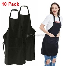 10Pack Cooking Kitchen Aprons Work Apron With 2 Pockets for Men Women Black Chef