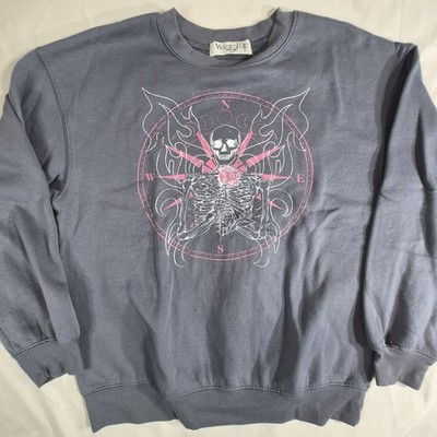 Wound Up Skeleton Graphic Sweatshirt Womens Large Gray Gothic Skull