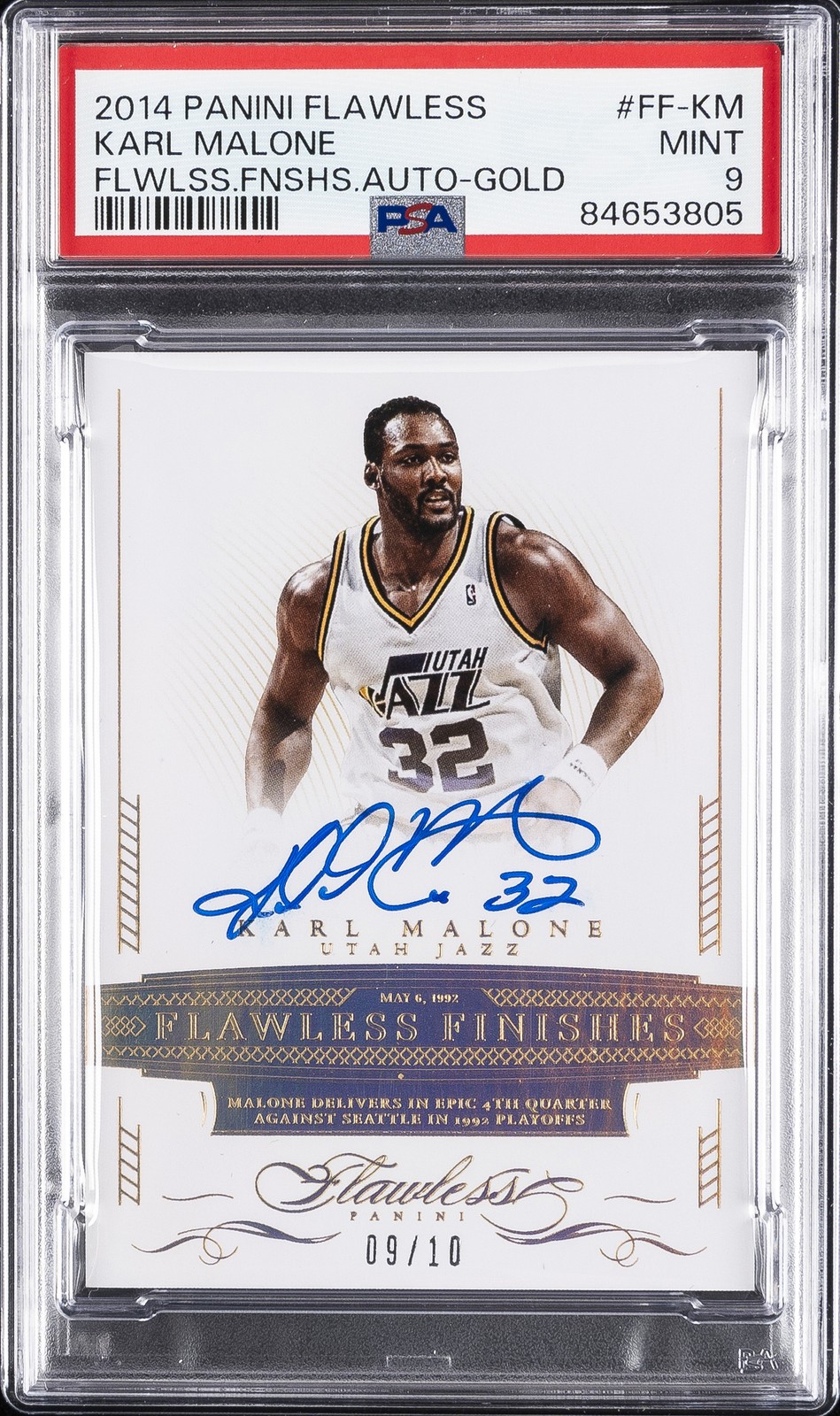 2014 PANINI FLAWLESS FLAWLESS FINISHES AUTO GOLD KARL MALONE 9/10 PSA 9 AUTO
