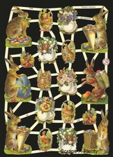 German Embossed Vintage Style Scrap Die Cut  Easter Bunny & Colored Eggs  EF7256