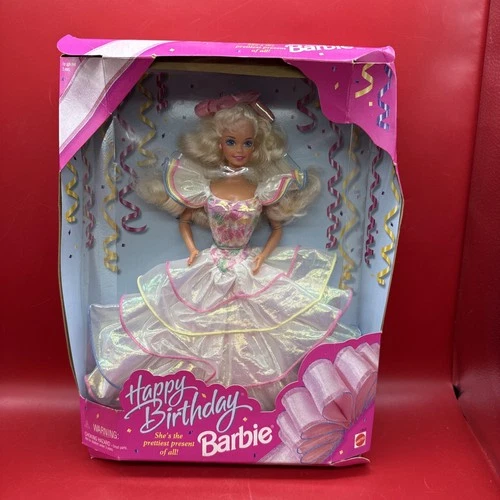 Barbie 1995 Happy Birthday Doll Mattel #14649 Vintage White Iridescent Pink