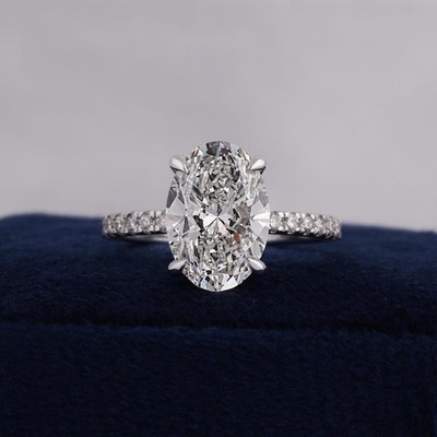 Classic Solitaire 2 CT Oval cut Moissanite 14K White Gold Ring Gift For Her