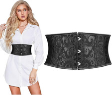 Jacquard Corset Belt for Women Underbust Boned Lace up Bustier Waspie Belt Renai