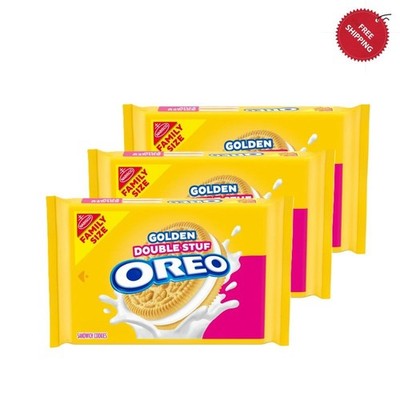 (3 pack) OREO Double Stuf Golden Sandwich Cookies, Family Size, 18.71 oz