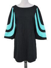 Trina Turk Dress Women Small Hijinx Black Green Mod Bell Sleeve Sheath Knit