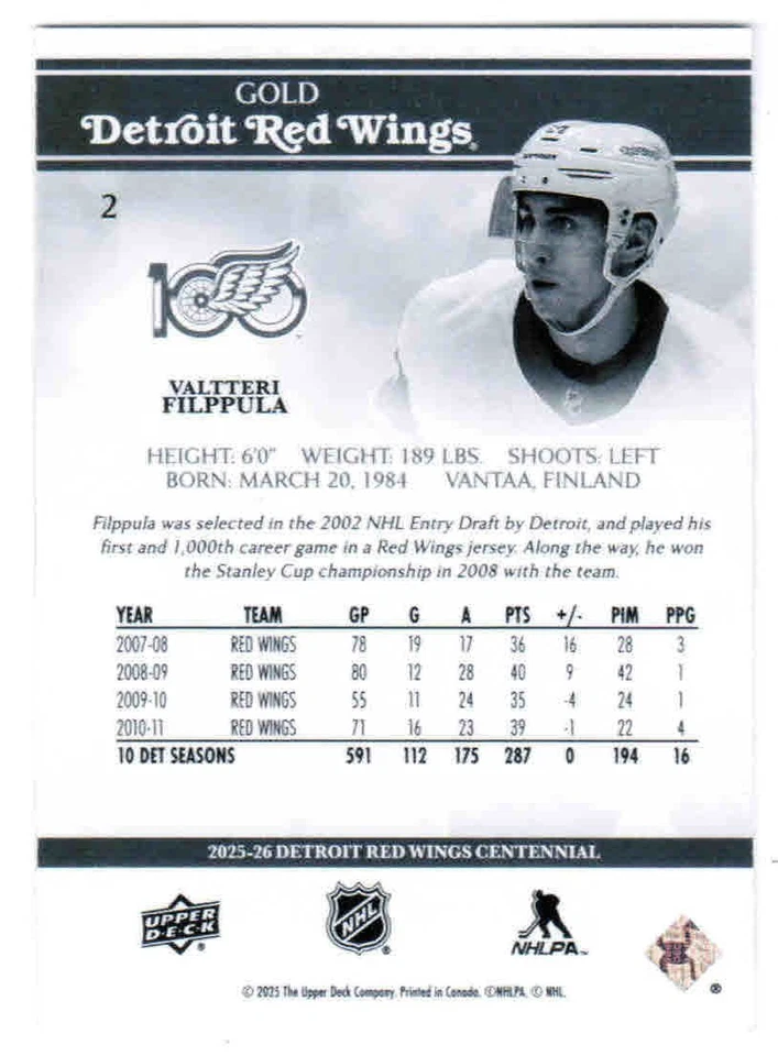 25/26 2025 UD DETROIT RED WINGS CENTENNIAL BOX SET BASE GOLD 1-100 U-Pick List - Image 2 of 2