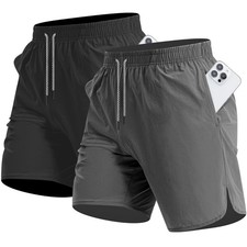 2 Pack Men's Running Athletic Shorts 7'' Quick Dry Sports Gym Shorts with Poc...