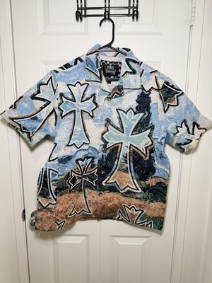 NEW Rebel Vengeance Chrome Hearts Cross Woven Tapestry Heavy Shirt LARGE Y2K
