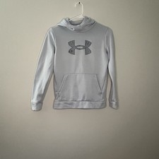 Under Armour Girls Kids Medium Hooded Sweatshirt Grey Loose Fit School B4