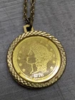 Vintage Bicentennial 1776 Lady Liberty Faux Gold Coin Gold Tone Pendant Necklace