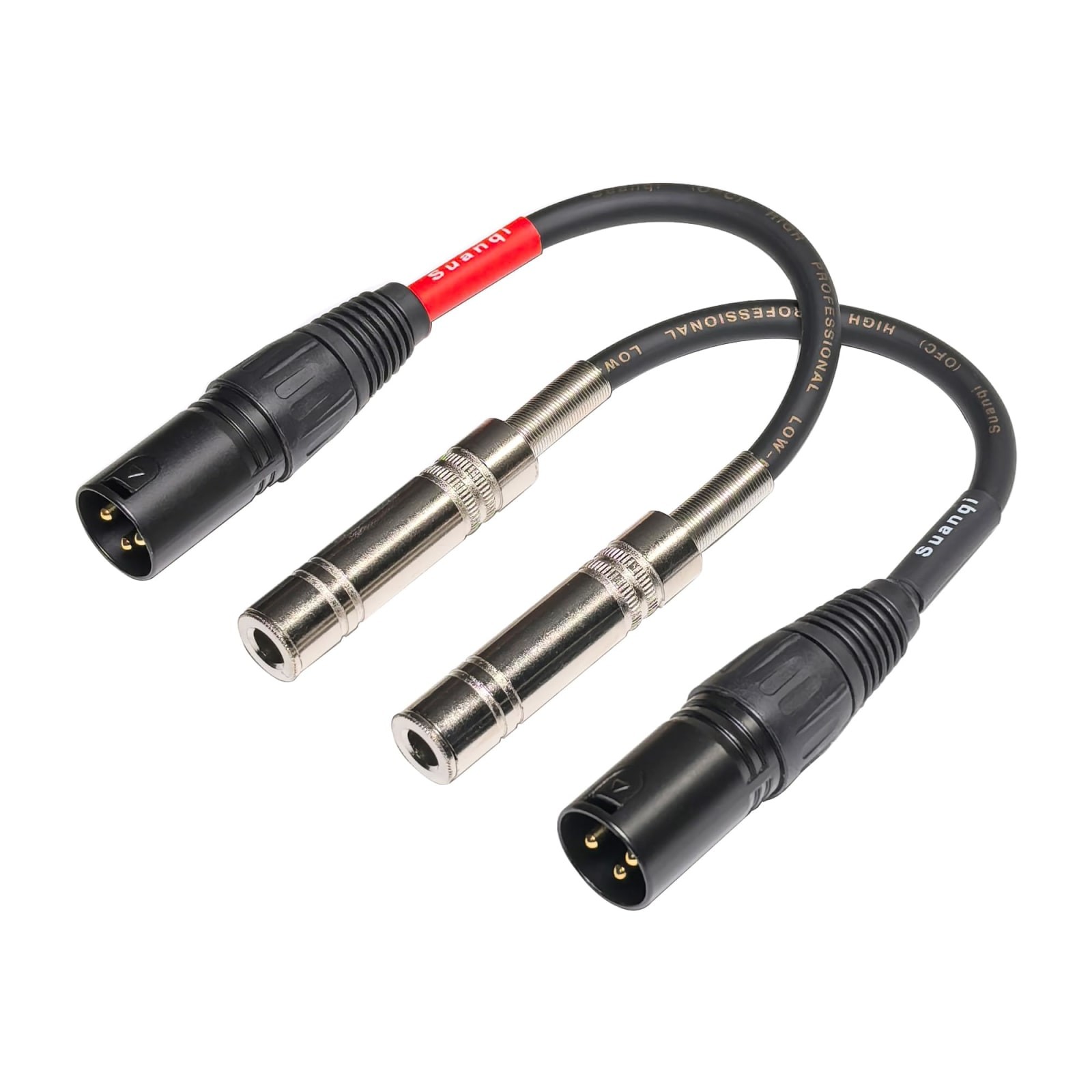2 Pack XLR Male to 1/4" TRS Female Adapter Cables 6" Gold Plated Black Red