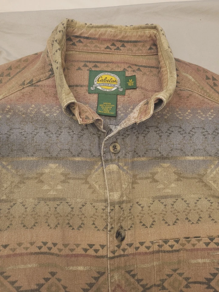 Cabelas Flannel Men Med Multi Colored Southwestern Aztec Print Western Chamois - Image 4 of 4