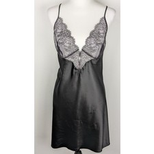 Victoria's Secret black satin charmeuse unconventional lace chemise nightgown XL