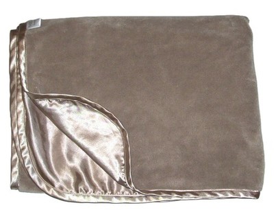 Brookstone SPA NAP Tan Brown Beige Throw Blanket Full Satin Back Edge Trim 35x52
