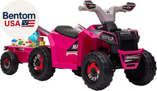 Kids ATV Quad Car with Back Trailer, 6V Electric Ride on Car with Forward Backwa