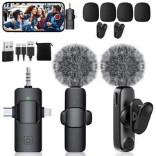 Mini Microphone,3 in 1 Wireless Lavalier Microphones for iPhone/iPad/Android/...