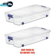 2 pack Sterilite 66 Quart Latching Underbed Wheeled Storage Bin, Clear Plastic