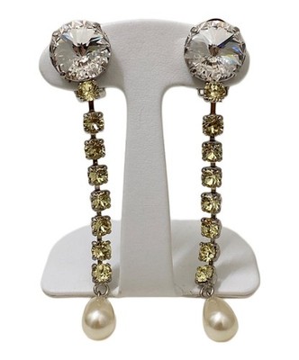 Authentische Miu Miu Kristall Ohrringe Schmuck Träne Strass Kette Perle Silber